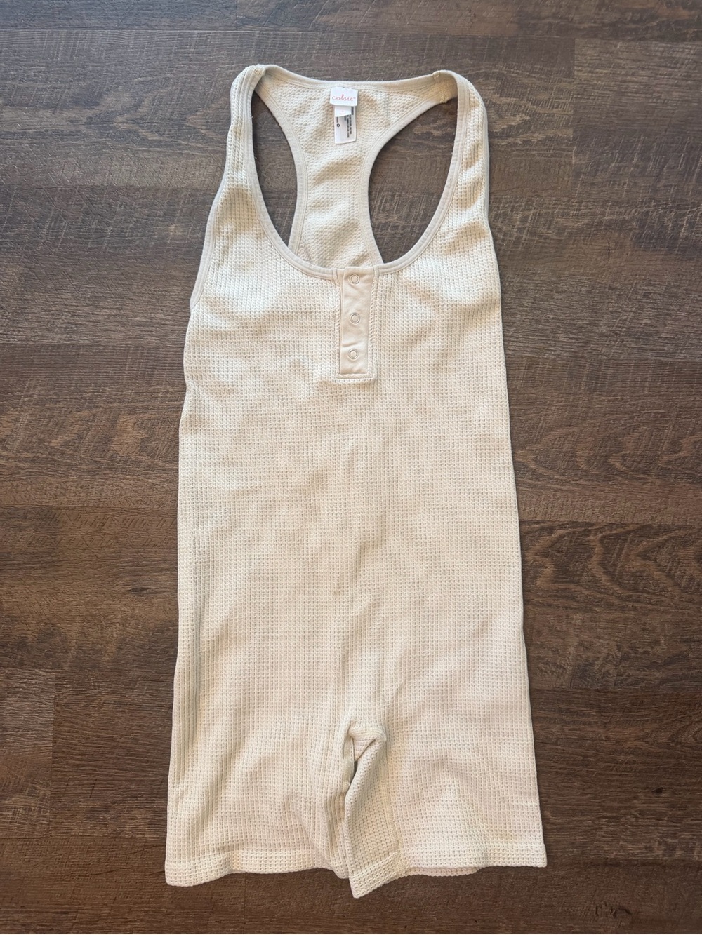 Colsie Cream Waffle Knit Scoop Neck Bodysuit